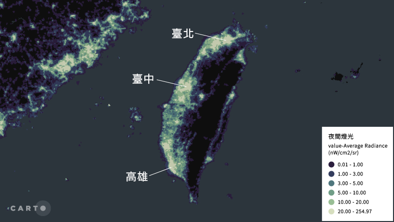 夜間燈光地圖-臺灣