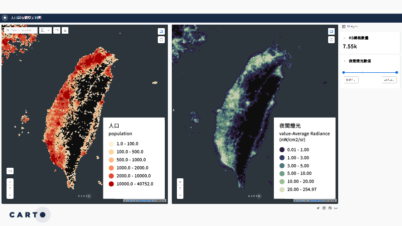 人口與夜間燈光地圖地圖