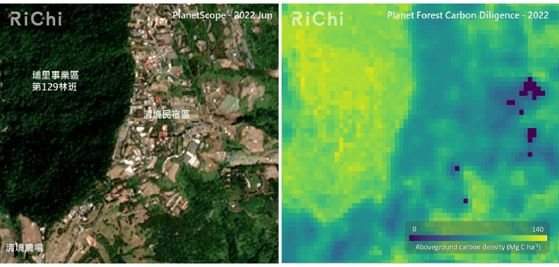 Planet 30公尺解析度地上部碳密度(ACD) (地點：南投清境)